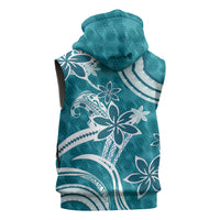 Hawaii Pupuala Plumeria Teal Sleeveless Zip Hoodie Polynesian Pattern LT01 - Polynesian Pride