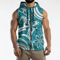 Hawaii Pupuala Plumeria Teal Sleeveless Zip Hoodie Polynesian Pattern LT01 - Polynesian Pride