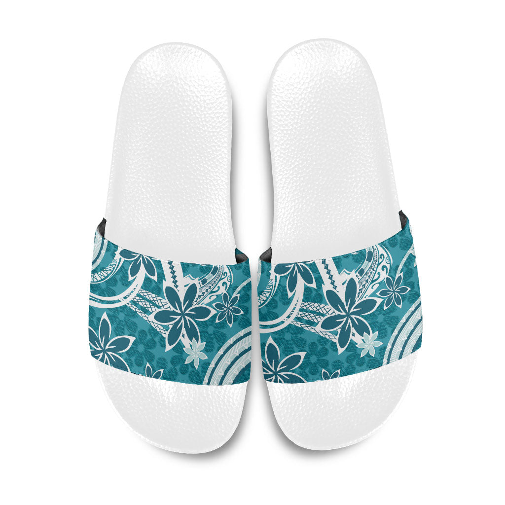 Hawaii Pupuala Plumeria Teal Slide Sandals Polynesian Pattern LT01 Teal - Polynesian Pride