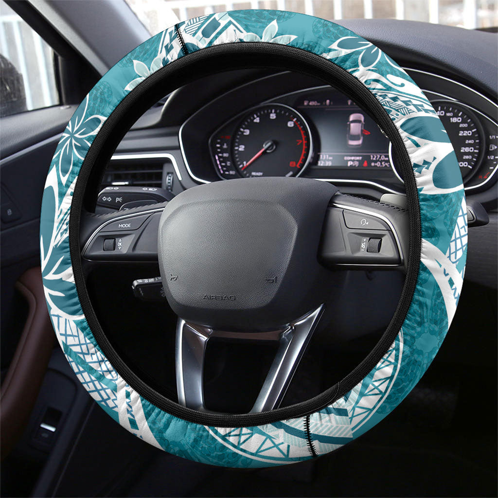 Hawaii Pupuala Plumeria Teal Steering Wheel Cover Polynesian Pattern LT01 - Polynesian Pride