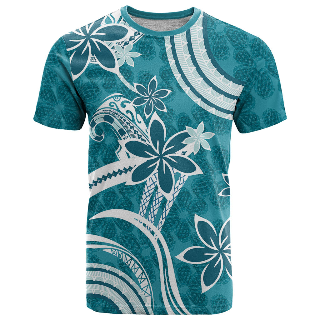 Hawaii Pupuala Plumeria Teal T Shirt Polynesian Pattern LT01 Teal - Polynesian Pride