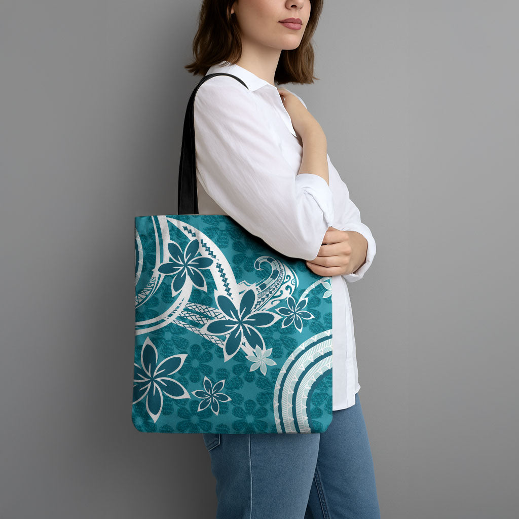 Hawaii Pupuala Plumeria Teal Tote Bag Polynesian Pattern LT01 - Polynesian Pride