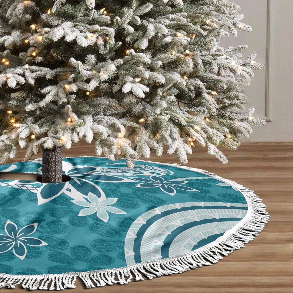 Hawaii Pupuala Plumeria Teal Tree Skirt Polynesian Pattern LT01 - Polynesian Pride