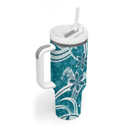 Hawaii Pupuala Plumeria Teal Tumbler With Handle Polynesian Pattern LT01 - Polynesian Pride