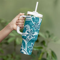 Hawaii Pupuala Plumeria Teal Tumbler With Handle Polynesian Pattern LT01 - Polynesian Pride