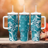 Hawaii Pupuala Plumeria Teal Tumbler With Handle Polynesian Pattern LT01 - Polynesian Pride