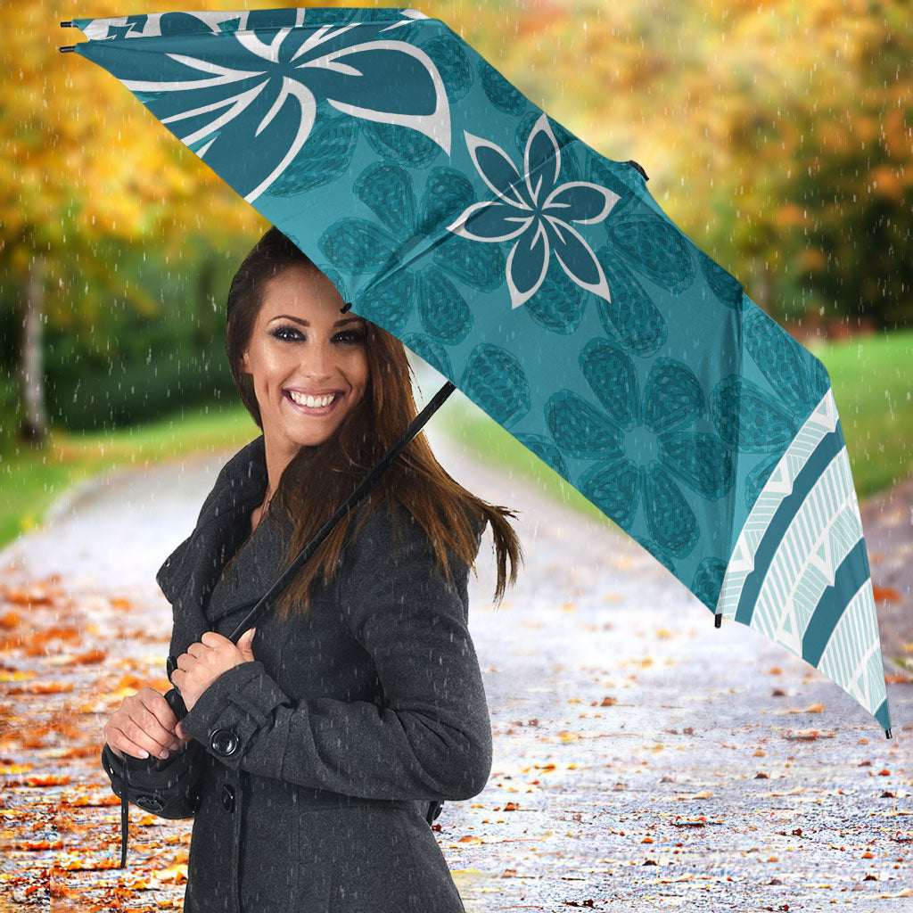 Hawaii Pupuala Plumeria Teal Umbrella Polynesian Pattern LT01 - Polynesian Pride