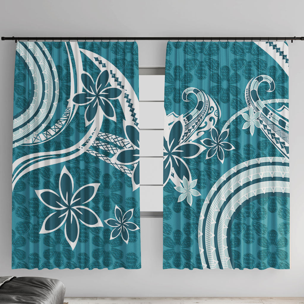 Hawaii Pupuala Plumeria Teal Window Curtain Polynesian Pattern LT01 With Hooks Teal - Polynesian Pride