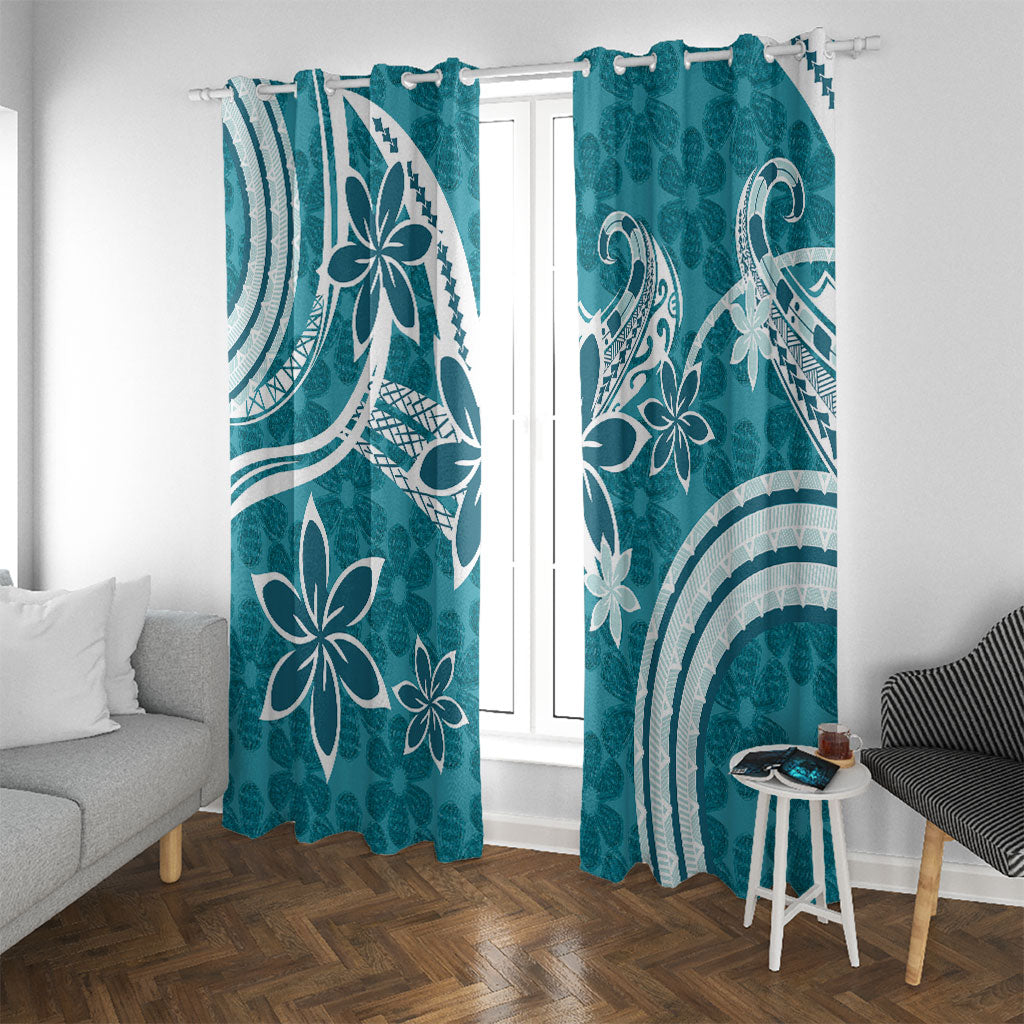 Hawaii Pupuala Plumeria Teal Window Curtain Polynesian Pattern LT01 With Grommets Teal - Polynesian Pride