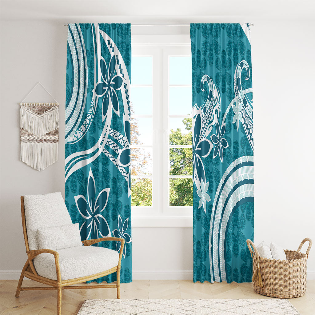 Hawaii Pupuala Plumeria Teal Window Curtain Polynesian Pattern LT01 - Polynesian Pride