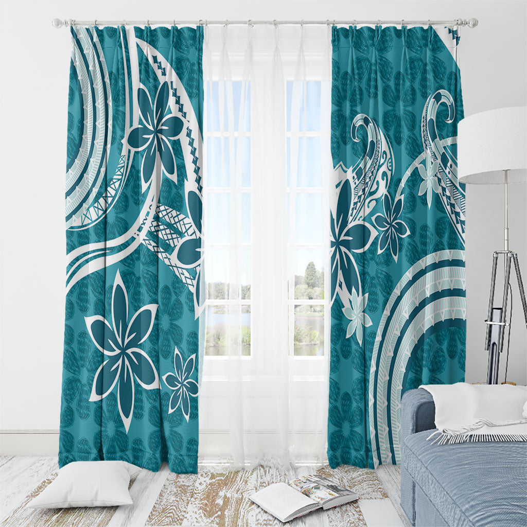 Hawaii Pupuala Plumeria Teal Window Curtain Polynesian Pattern LT01 - Polynesian Pride