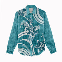 Hawaii Pupuala Plumeria Teal Women Casual Shirt Polynesian Pattern LT01 - Polynesian Pride