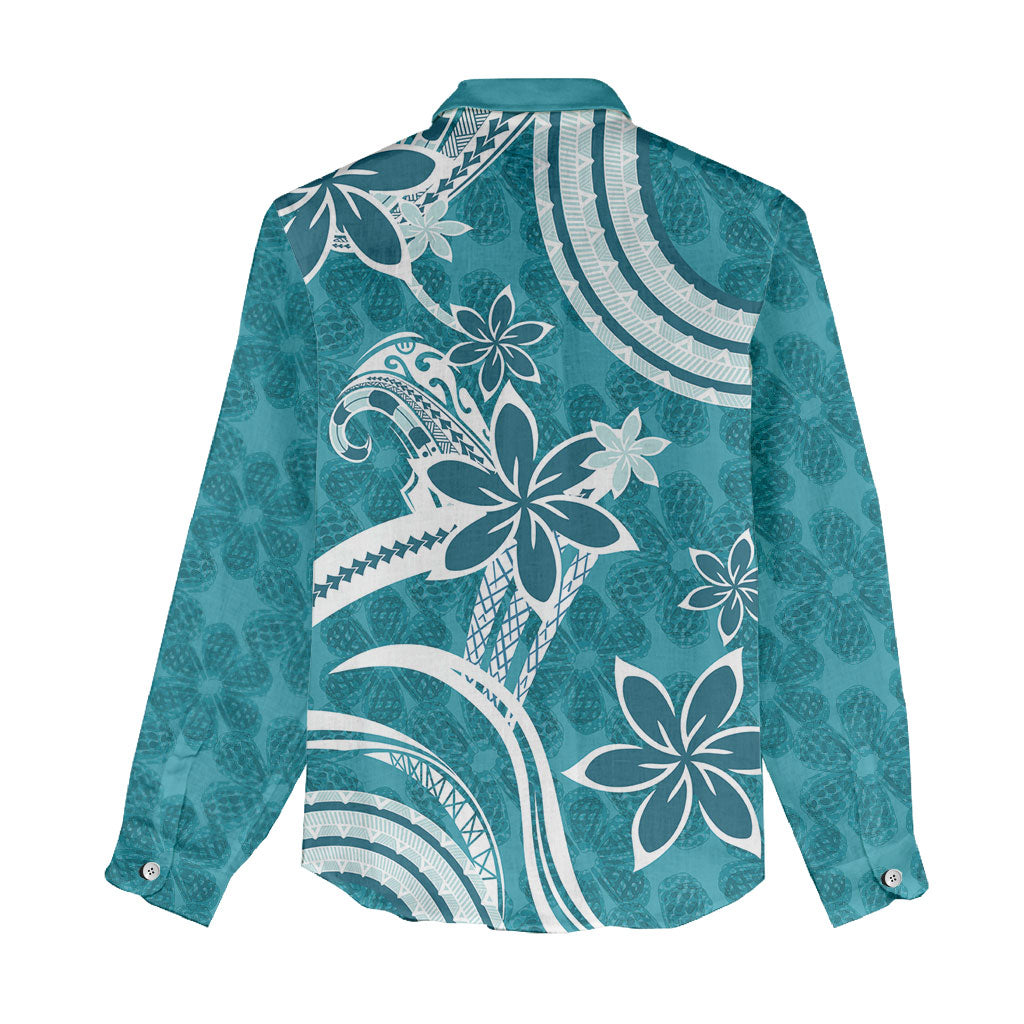 Hawaii Pupuala Plumeria Teal Women Casual Shirt Polynesian Pattern LT01 - Polynesian Pride