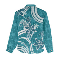 Hawaii Pupuala Plumeria Teal Women Casual Shirt Polynesian Pattern LT01 - Polynesian Pride