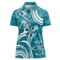 Hawaii Pupuala Plumeria Teal Women Polo Shirt Polynesian Pattern LT01 Female Teal - Polynesian Pride