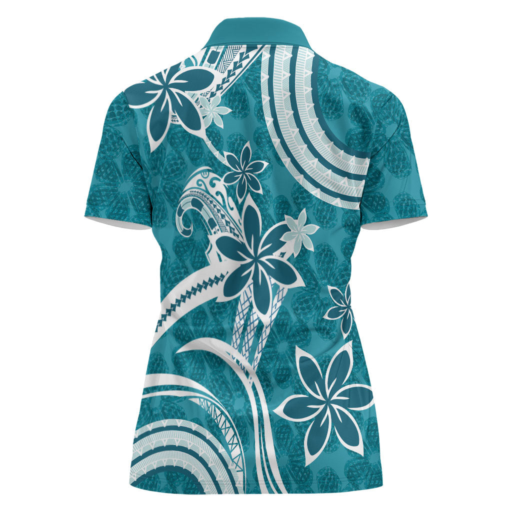 Hawaii Pupuala Plumeria Teal Women Polo Shirt Polynesian Pattern LT01 - Polynesian Pride