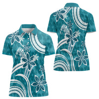 Hawaii Pupuala Plumeria Teal Women Polo Shirt Polynesian Pattern LT01 - Polynesian Pride