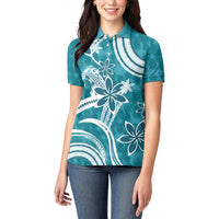 Hawaii Pupuala Plumeria Teal Women Polo Shirt Polynesian Pattern LT01 - Polynesian Pride