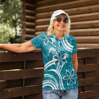 Hawaii Pupuala Plumeria Teal Women Polo Shirt Polynesian Pattern LT01 - Polynesian Pride