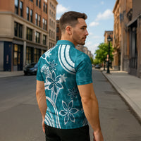 Hawaii Pupuala Plumeria Teal Zipper Polo Shirt Polynesian Pattern LT01 - Polynesian Pride