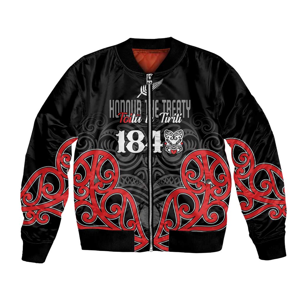 Toitu Te Tiriti 1840 Aotearoa Bomber Jacket Stand Together Stand Stronger LT01 Unisex Black - Polynesian Pride
