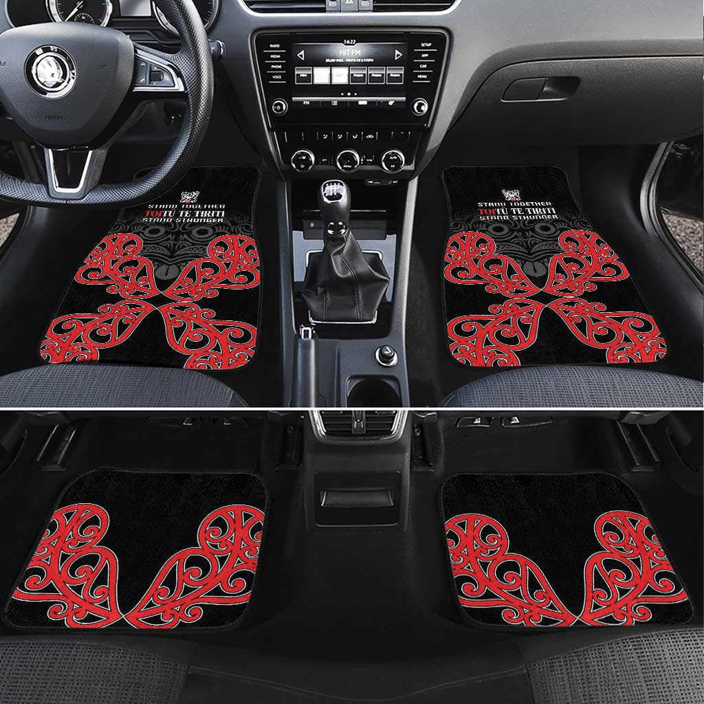 Toitu Te Tiriti 1840 Aotearoa Car Mats Stand Together Stand Stronger LT01 Set 4pcs Black - Polynesian Pride