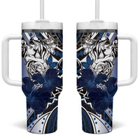 Polynesian Valentine Tumbler With Handle Couple Floral Unique Blue Version LT01 One Size: 40 oz Blue - Polynesian Pride