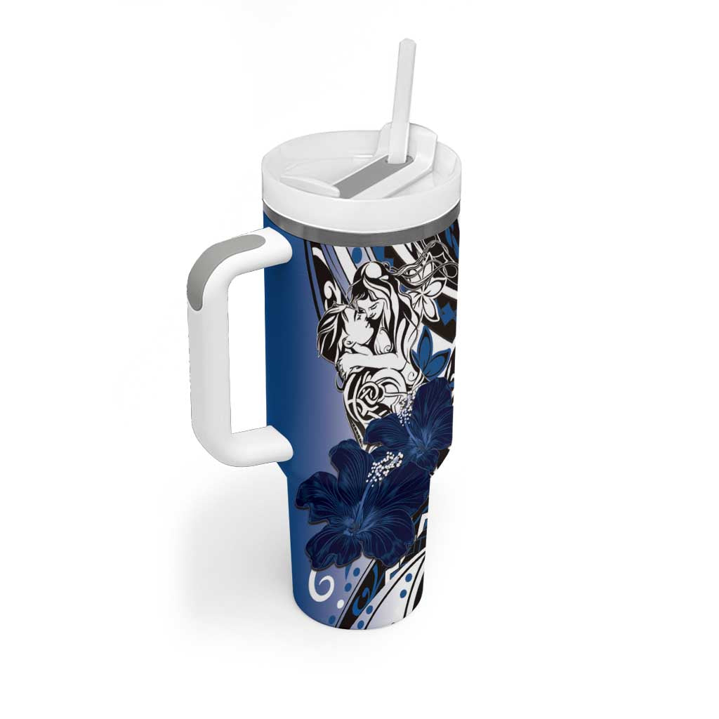 Polynesian Valentine Tumbler With Handle Couple Floral Unique Blue Version LT01 - Polynesian Pride