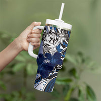 Polynesian Valentine Tumbler With Handle Couple Floral Unique Blue Version LT01 - Polynesian Pride