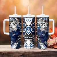 Polynesian Valentine Tumbler With Handle Couple Floral Unique Blue Version LT01 - Polynesian Pride