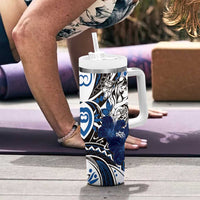Polynesian Valentine Tumbler With Handle Couple Floral Unique Blue Version LT01 - Polynesian Pride