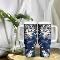 Polynesian Valentine Tumbler With Handle Couple Floral Unique Blue Version LT01 - Polynesian Pride