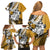 Polynesian Valentine Family Matching Off Shoulder Short Dress and Hawaiian Shirt Couple Floral Unique Gold Version LT01 - Polynesian Pride