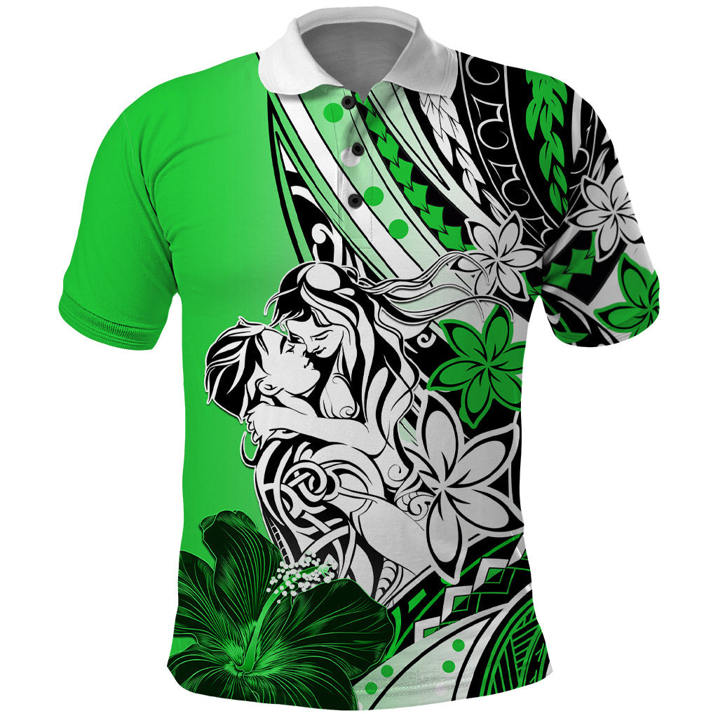Polynesian Valentine Polo Shirt Couple Floral Unique Green Version LT01 Green - Polynesian Pride