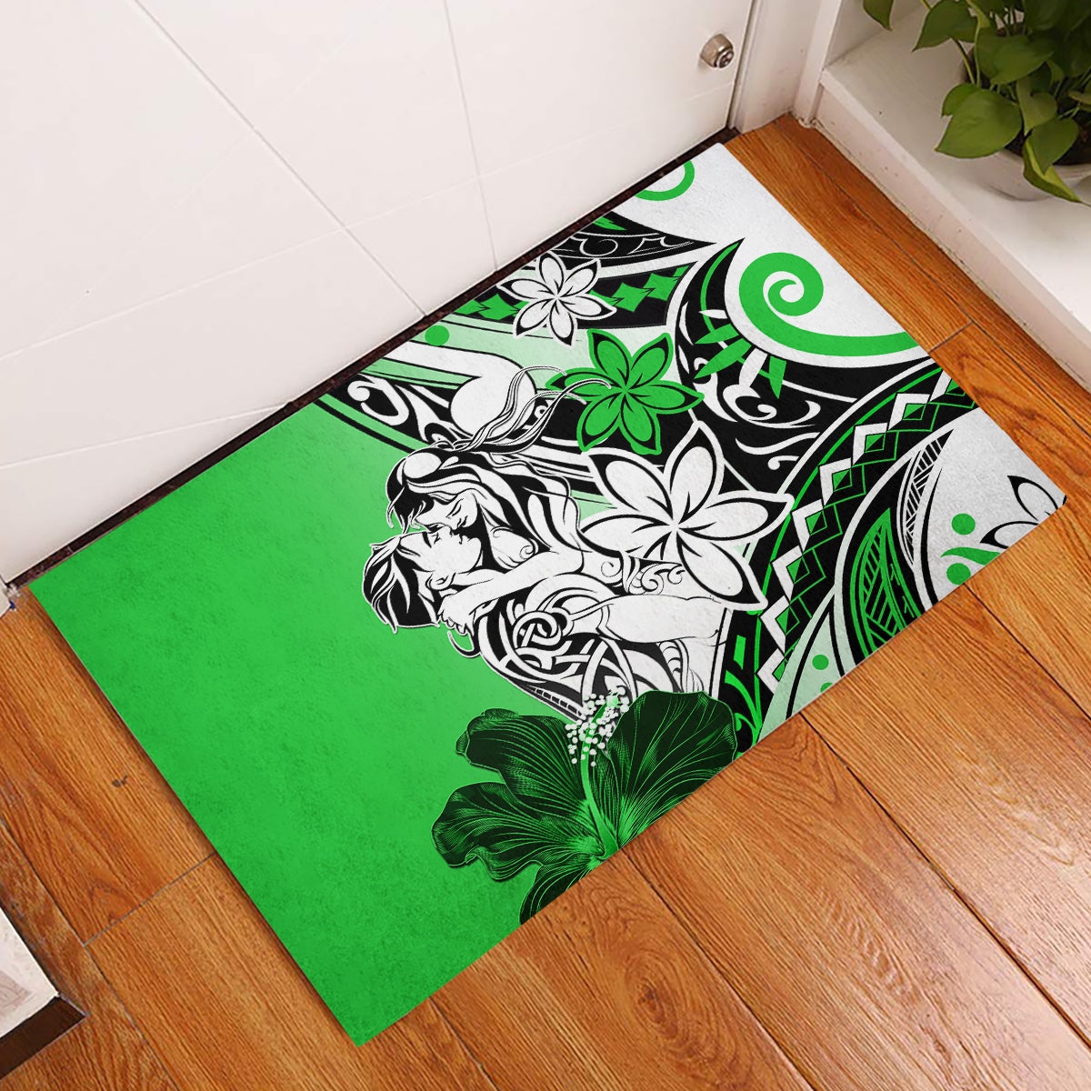 Polynesian Valentine Rubber Doormat Couple Floral Unique Green Version LT01 Green - Polynesian Pride
