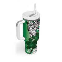 Polynesian Valentine Tumbler With Handle Couple Floral Unique Green Version LT01 - Polynesian Pride