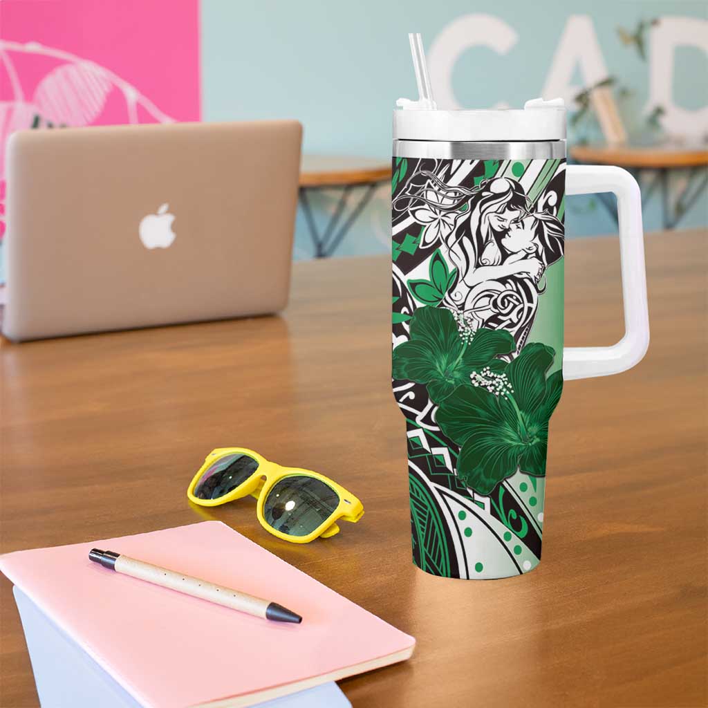 Polynesian Valentine Tumbler With Handle Couple Floral Unique Green Version LT01 - Polynesian Pride