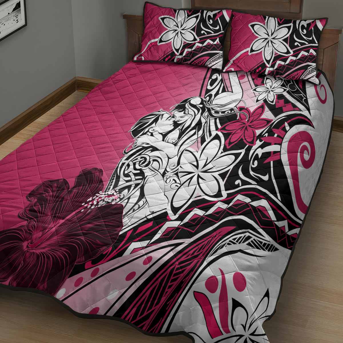 Polynesian Valentine Quilt Bed Set Couple Floral Unique Pink Version LT01 - Polynesian Pride