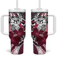 Polynesian Valentine Tumbler With Handle Couple Floral Unique Pink Version LT01 One Size: 40 oz Pink - Polynesian Pride