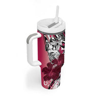 Polynesian Valentine Tumbler With Handle Couple Floral Unique Pink Version LT01 - Polynesian Pride