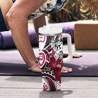 Polynesian Valentine Tumbler With Handle Couple Floral Unique Pink Version LT01 - Polynesian Pride