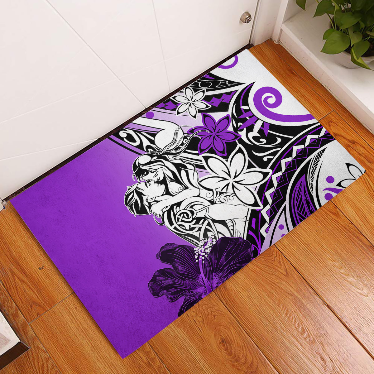 Polynesian Valentine Rubber Doormat Couple Floral Unique Purple Version LT01 Purple - Polynesian Pride