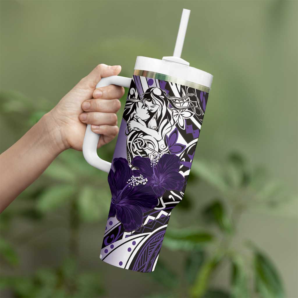 Polynesian Valentine Tumbler With Handle Couple Floral Unique Purple Version LT01 - Polynesian Pride