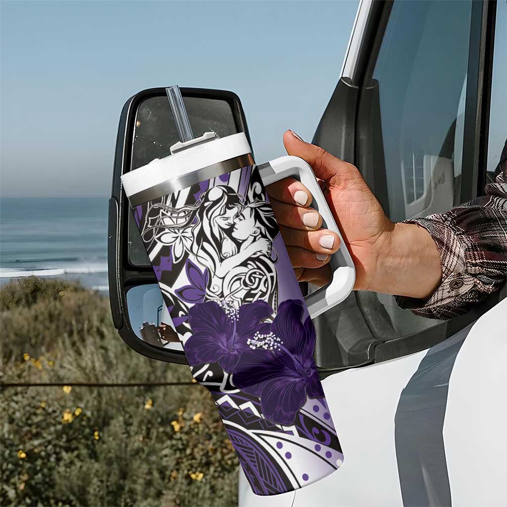 Polynesian Valentine Tumbler With Handle Couple Floral Unique Purple Version LT01 - Polynesian Pride