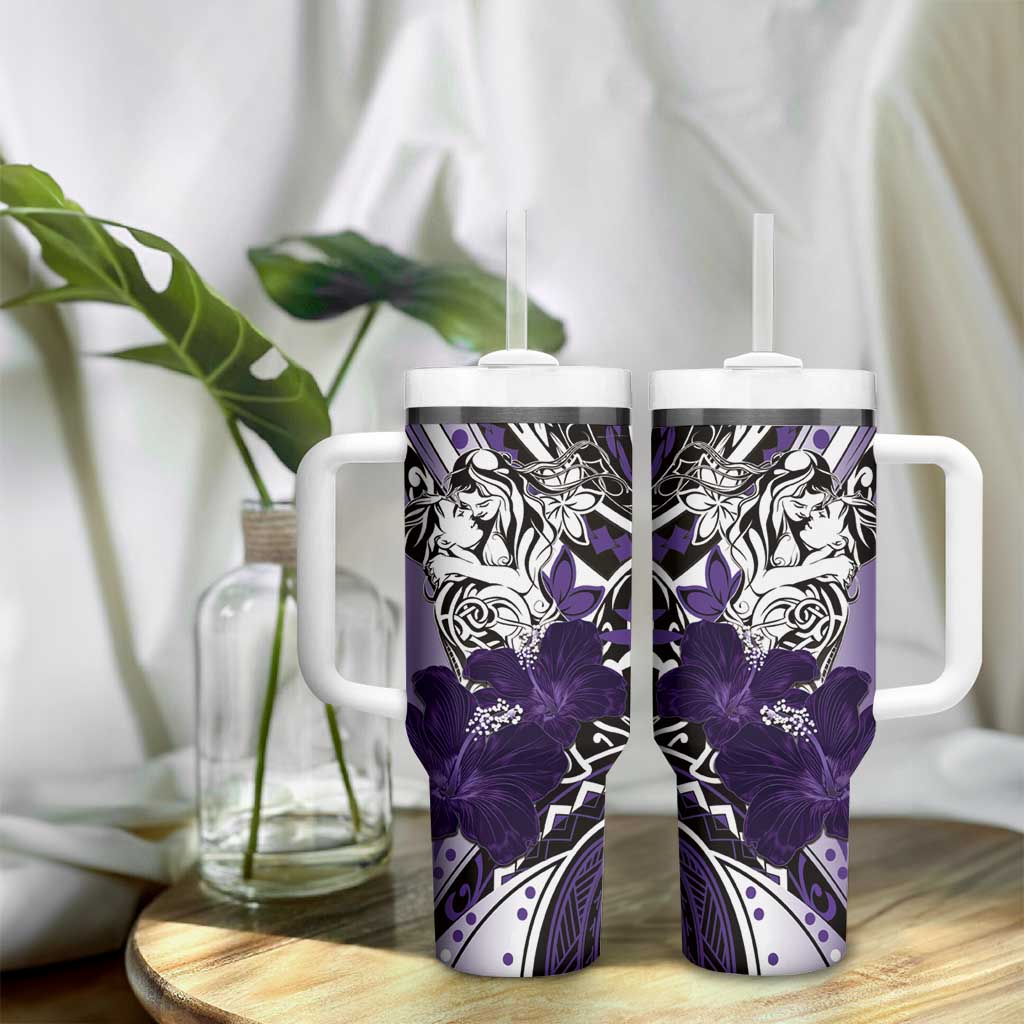 Polynesian Valentine Tumbler With Handle Couple Floral Unique Purple Version LT01 - Polynesian Pride