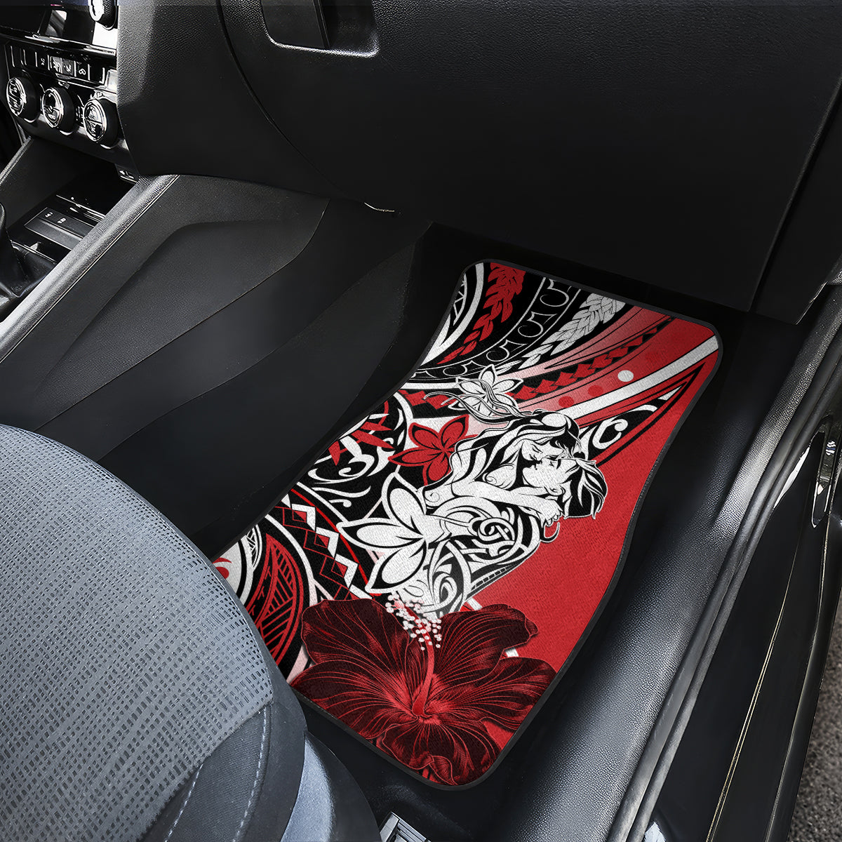 Polynesian Valentine Car Mats Couple Floral Unique Red Version LT01 - Polynesian Pride