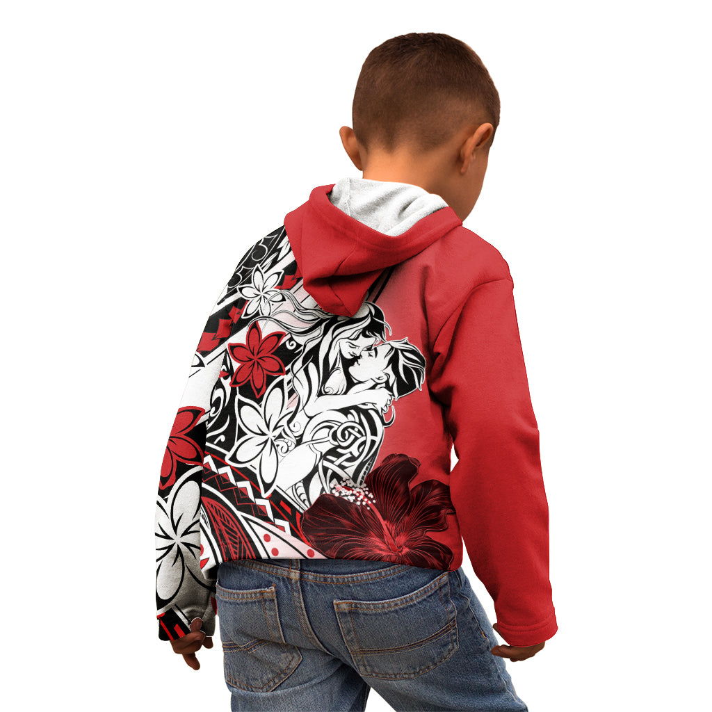 Polynesian Valentine Kid Hoodie Couple Floral Unique Red Version LT01 - Polynesian Pride