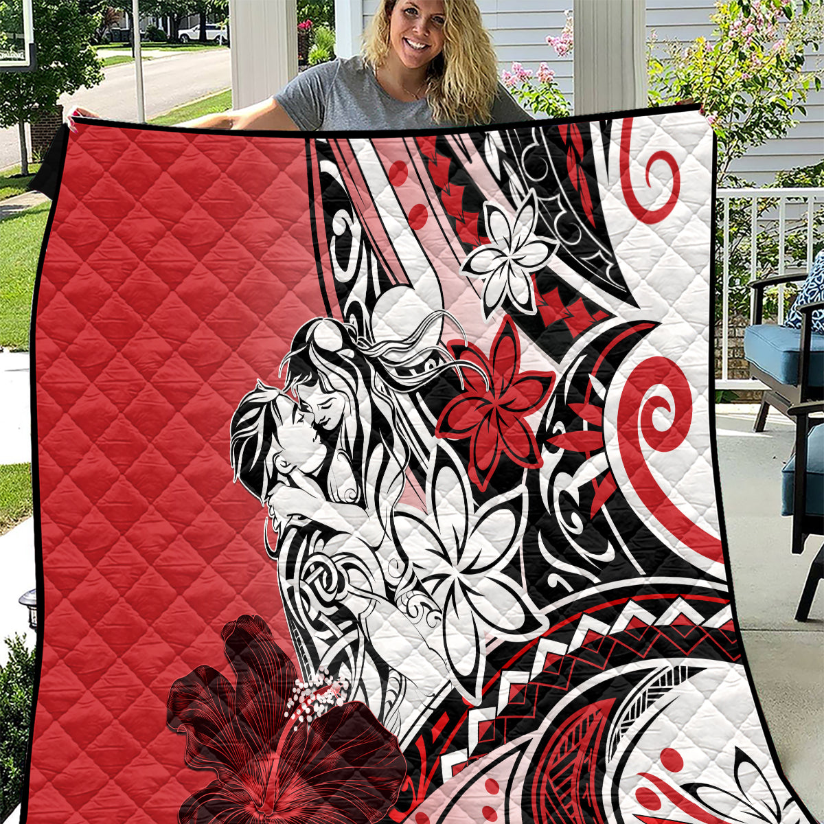 Polynesian Valentine Quilt Couple Floral Unique Red Version LT01 Red - Polynesian Pride