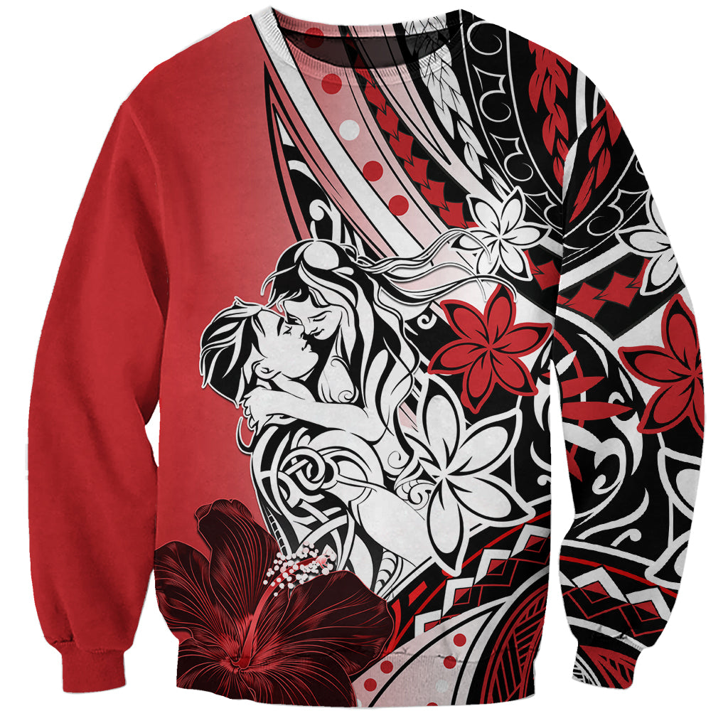 Polynesian Valentine Sweatshirt Couple Floral Unique Red Version LT01 Unisex Red - Polynesian Pride