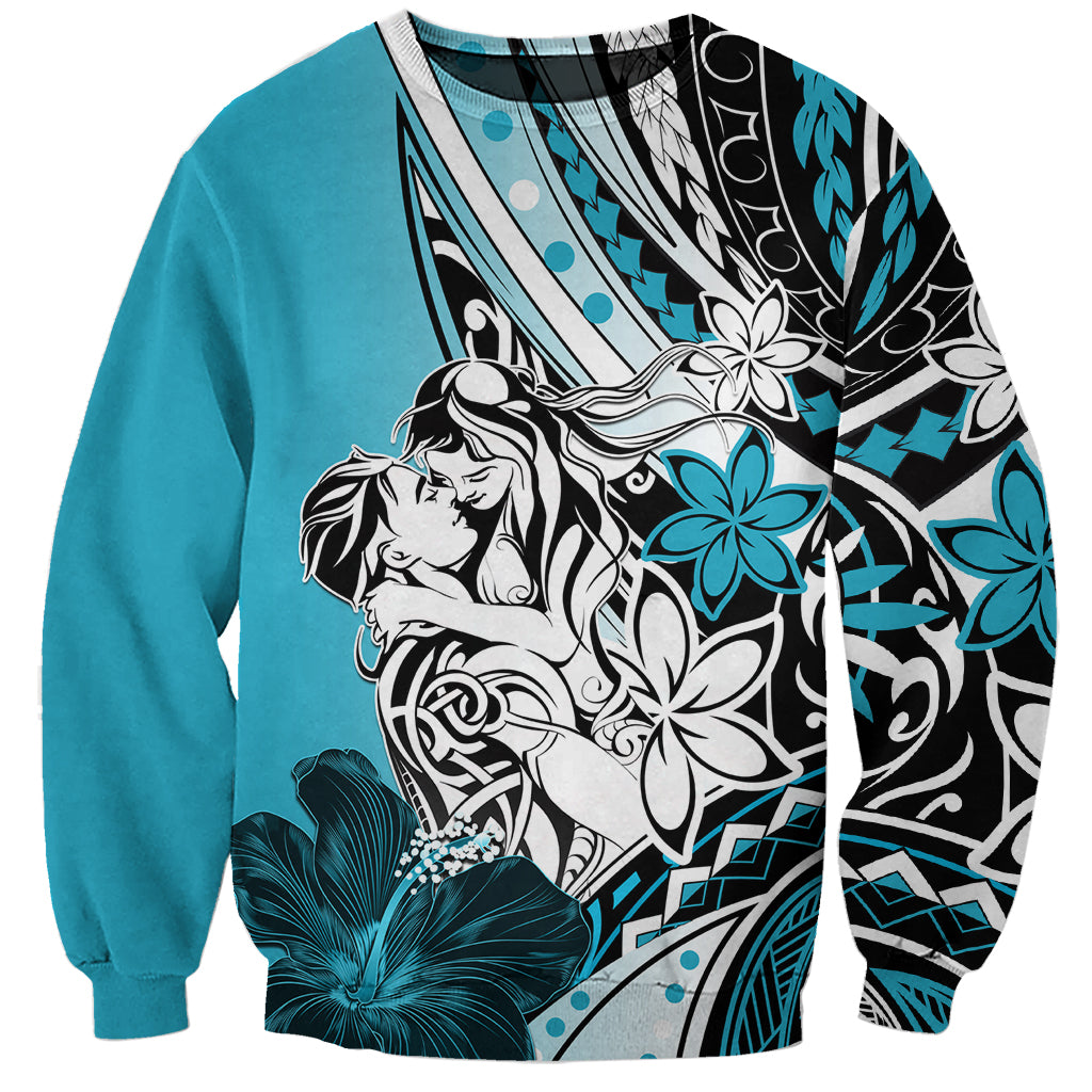 Polynesian Valentine Sweatshirt Couple Floral Unique Sky Blue Version LT01 Unisex Sky - Polynesian Pride